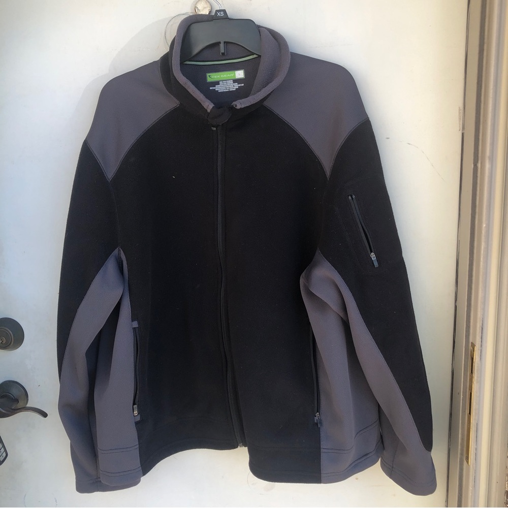 Tek Gear Black Gray Mens L Zipper Fleece Jacket